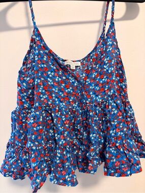 Patrons of Peace Bright Blue Floral Ruffle Cami